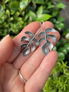 Unique Silver Earrings, Large Silver Earrings, Sheet Metal Earrings, Nickel Free Leaf-shaped Sterling Silver Earrings, Nickel-free Sterling Silver Leaf-shaped Earrings, Nickel Free Sterling Silver Leaf-shaped Earrings, Hypoallergenic Sterling Silver Leaf-shaped Earrings, Silver Leaf-shaped Handmade Earrings, Unique Nickel-free Leaf-shaped Earrings