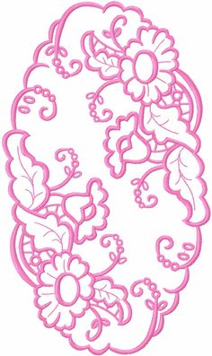 an embroidery design with flowers and leaves in pink on white background, suitable to be used as a sewing machine or applique