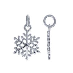 This sterling silver charm features a snowflake design and has a bright finish. Create an earring drop or pendant, or add it to complex necklace and bracelet designs made with chain and cord. A closed ring is included. Sterling Silver White Gold Charms Jewelry, Sterling Silver Jewelry With Charms In White Gold, Sterling Silver Jewelry With White Gold Charms, Sterling Silver White Gold Jewelry With Charms, Sterling Silver Charms With Dangling Details, Sterling Silver Round Charms With Dangling Details, Sterling Silver Flower Charm Gift, Sterling Silver Jewelry Pendant With Star Charm, Silver Snowflake Jewelry For Christmas