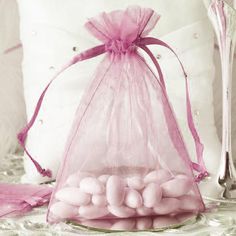 10 Pack | 5x7inch Pink Organza Drawstring Wedding Party Favor Gift Bags Bridal Shower Treats, Candy Bag Favors, Ribbons Flowers, Reception Gifts, Favor Table, Pink Wedding Decorations, Spring Wedding Decorations, Special Events Decor, Candy Favors