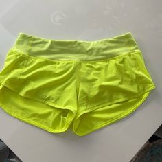 Neon Lulu Lemon Speed Up Shorts - Extra Short. Perfect Condition, Like Brand New! Green Lightweight Short Bottoms, Summer Bottoms For Light Exercise, Short Style, Summer Bottoms For Light Exercise, Yellow Summer Workout Shorts, Green Stretch Lightweight Bottoms, Yellow Athleisure Athletic Shorts For Beach, Yellow Stretch Activewear For Beach, Yellow Yoga Bottoms With Built-in Shorts, Yellow Workout Bottoms With Built-in Shorts