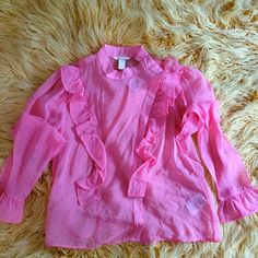 Pink, Size 8, Spring Pink Shirt With Ruffles, Sheer Shirt, Ruffle Long Sleeve, Shirt Color, Colorful Shirts, Blouses, Womens Sizes, Womens Tops, Long Sleeve