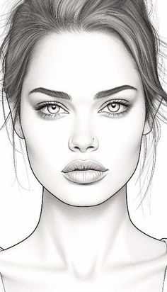 a black and white drawing of a woman's face