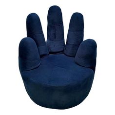 a large blue bean bag chair with two fingers on it