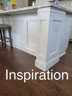 a kitchen island with stools in front of it and the words inspiration overlay