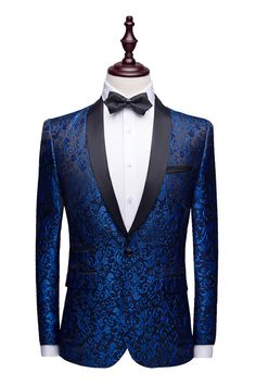 BradyMensuit made this Blue Jacquard Tuxedo Jacket Online | Slim Fit Men Suits For Prom with rush order service. Discover the design of this Blue Jacquard Shawl collar Single Breasted mens suits cheap for prom, wedding or formal business occasion. Suits For Prom, Tuxedo Suit For Men, Korean Suit, Prom Blazers, Blazer Pattern, Suits Men Business, Slim Suit, Tuxedo Blazer, Prom Suits