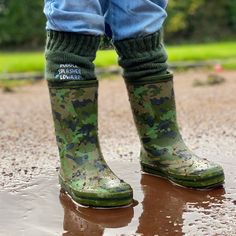 A gorgeous pair of wellington boot socks made from your little one to splash around in those big puddles. The perfect pair of personalised welly socks for your little one to get stuck in and enjoy the great outdoors with family in their very own personalised welly socks. Perfect for them to splash around and find the biggest and best puddles! Personalised with their name to show who really is the best puddle splasher, and embroidered with their name little splash droplets. A thoughtful gift for a child who loves the outdoors, a perfect gift for Christmas. Embroidered to order at our Derbyshire studio and sent out in our monochrome envelopes, these personalised socks are ready to gift. Made from: 40% Wool, 40% Acrylic, 20% Polyester These socks have Gentle Grip Tops (so no un-sexy ring mark Country Walks, Personalised Socks, Groom Socks, Welly Socks, Exploring Nature, Personalized Socks, Wellington Boot, Jump In, Tube Socks