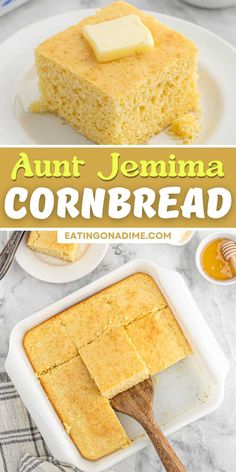 an image of cornbread with butter on top and the words,'anni jennya cornbread'above it