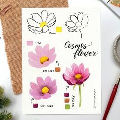 a card with watercolor flowers and the words cosmos fleurer on it