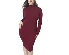 Long Sleeve Turtle Neck Dress 153052 Fitted Solid Color Midi Dress For Fall, High Neck Bodycon Dress For Workwear In Fall, Fall Formal High Neck Bodycon Dress, High Neck Bodycon Dress For Formal Fall Events, Formal High Neck Bodycon Dress For Fall, Formal High-neck Bodycon Dress For Fall, Flattering Stretch Dresses For Fall, Fall Office Midi Dress With Stretch, Fall Stretch Midi Dress For Office