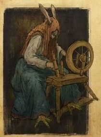 an old book with a drawing of a man working on a spinning wheel