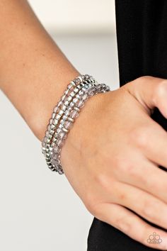 A glittery collection of faceted silver beads and smoky and metallic flecked crystal-like beads are threaded along stretchy bands around the wrist, creating sparkly layers.

 Sold as one set of three bracelets. Bracelets Trendy, Smoky Crystal, Silver Frames, Rose Quartz Stone, Paparazzi Accessories, Blue Gems, Stretchy Bracelets, Paparazzi Jewelry, Stylish Jewelry