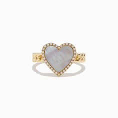 Effy Novelty 14K Yellow Gold Mother of Pearl and Diamond Heart Ring Diamond Heart Ring, Diamond Heart, Gold Yellow, Mother Of Pearl, Heart Ring, Yellow Gold, Gemstones, Ring, Yellow