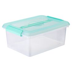 a plastic storage box with lid and handle