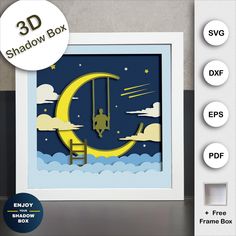 the shadow box is designed to look like a paper cut out of a man on a swing