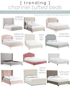 the different types of bed frames and headboards are shown in this image, with text describing