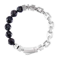 This AWNL exclusive features a sterling silver half-chain with rare 3 billion year old nuummite gemstone beads (star cut, 84 faceted), engraved antler charms and a firm duck tongue lock clasp. Enhance your inner charm, protect from negative energies and elevate your style with this one-of-a-kind bracelet. Make it yours or give it as a meaningful gift. Elemental Powers, Silver Chain Bracelet, Mens Beaded Bracelets, Spiritual Jewelry, Cuban Link Chain, Macrame Bracelets, Bracelet Sizes, Meaningful Gifts, Round Beads