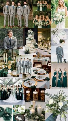 a collage of green and white wedding colors