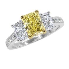 Platinum Yellow and White Diamond Ring Image Yellow Brilliant Cut Platinum Ring, Fine Jewelry Yellow Diamond Platinum Ring, Yellow Platinum Diamond Ring Fine Jewelry, Yellow Platinum Diamond Ring, Platinum Rings With Yellow Diamond Accents, Yellow Platinum Rings With Diamond Accents, Luxury Platinum Yellow Rings, Luxury Yellow Platinum Rings, Yellow Diamond Platinum Ring With Center Stone