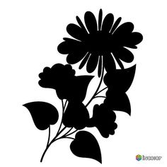 a black and white silhouette of flowers on a white background