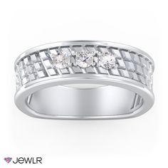 This elegant 3-stone ring is perfect for the parent that wants to show their devotion to their loved ones. Each round stone is 3mm in size and can be designed in different colors to indicate meaningful birthstones of significant kin. The front and side of the ring’s surface has diagonal square patterns that give the piece a modern finish. Leave a message inside the band with a personalized engraving, along with your choice of sturdy metal. Family Ring, Family Rings, 3 Stone Rings, Mens Engagement, Square Patterns, Silver Man, Stone Rings, Personalized Jewelry, Cubic Zirconia