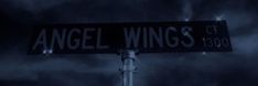 an angel wings street sign in the dark