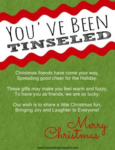 a christmas card with the words you've been tinseled on green paper