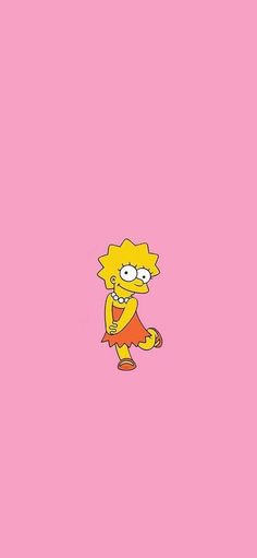 the simpsons character is standing in front of a pink background with an orange cat on it