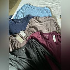 Group Of 7 Long Sleeve T Shirts Various Colors Jcrew H&M Banana Rep Eddie Bauer Mossimo ; Scroll Through Pics ; Some Nwt ; Barely Worn ; Various Sizes But All Fit M Basic Crew Neck Top For Layering, Three Quarter Sleeve Tops, Patchwork Shirt, Wool Shirt, Striped Long Sleeve Shirt, Scoop Neck Tee, Long Sleeve Tee Shirts, Embroidered Tshirt, Red And White Stripes