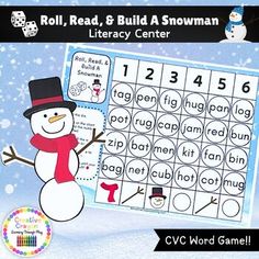 a snowman themed roll, read and build game