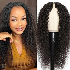 Glueless V Part Wig Beginner Friendly Curly Human Hair No Sew In No Gel NO Leave Out- Amanda Hair Straight Hair Highlights, Wigs Collection, Straight Weave Hairstyles, Hair Wigs For Black Women