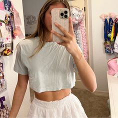 New With Tags Casual Light Blue Crop Top For Vacation, Light Blue Short Sleeve Crop Top For Day Out, Aritzia Tna, Blue Crop Top, Blue Crop Tops, Color Blue, Crop Top, Womens Tops, Crop Tops