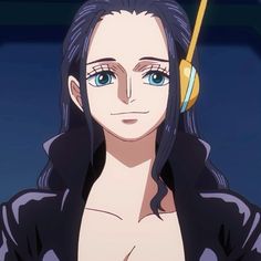 an anime character with blue eyes wearing headphones