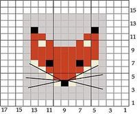 a cross stitch pattern with a red fox's head in the center and numbers on each side