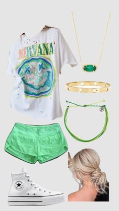 #preppy #preppygirl #nirvana #green #blondehair #white #preppyfit #preppygoals #wishlist #itgirl Outfit Inspo Summer, Cute Lazy Outfits, Cute Outfits For School