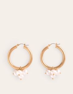 Why choose between pearl and hoop earrings when you can have the best of both in one pair? Pearl Cluster Earrings, Hoops Gold, Pearl Cluster, Cluster Earrings, Women Accessories Jewelry, Faux Pearl, Gold Earrings, Jewelry Accessories, Hoop Earrings