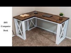 a computer desk made out of wood and metal with the words diy computer desk