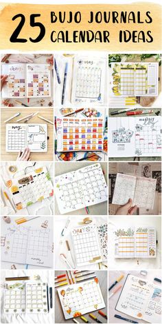 the 25 bug journals calendar is shown in this collage with pictures and text on it