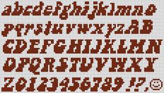 a cross stitched alphabet with numbers and letters in red, white and brown colors