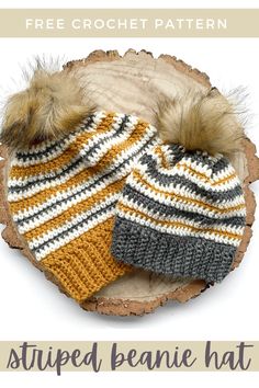 the striped beanie hat is knitted in two different colors