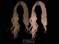 two wigs with long hair are shown on a black background