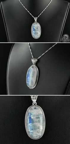 Sterling silver and rainbow moonstone pendant necklace Mystical White Moonstone Necklaces, Mystical White Moonstone Necklace, White Cabochon Moonstone Jewelry, White Moon-shaped Jewelry With Natural Stones, White Moonstone Cabochon Jewelry, White Moon-shaped Natural Stone Jewelry, White Moonstone Oval Pendant Jewelry, White Moonstone Oval Pendant, Real Rainbow