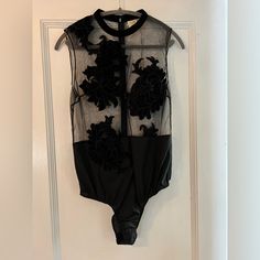 Myla Partially Sheer Cut-Out Bodysuit, Never Worn, Like New Sheer Sleeveless Bodysuit For Evening, Elegant Sheer Sleeveless Bodysuit, Elegant Sleeveless Sheer Bodysuit, Cutout Bodysuit, Mesh Bodysuit, Cut Out, Like New, Womens Tops, Mesh