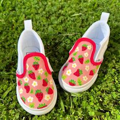 Strawberry Custom Vans | Toddler Vans | Custom Vans Vans Custom, Painted Vans, Vans Toddler, Vintage Kids Clothes, Girls Shoes Sneakers, Vintage Kids, Custom Vans, 1st Bday, Vintage Children