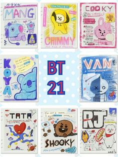 many different pictures with the words btt 21 on them