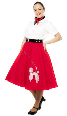 Hey Viv 50s Style Poodle Skirt - Red Felt Poodle, Vestidos Pin Up, Vintage Fashion 50s, Grease Costumes, Popular Clothing Styles, Fashion 50s