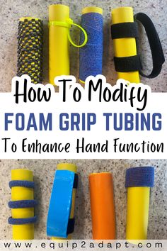 Learn how to modify foam grip tubing to enhance hand function! Foam grip tubing, while simple, can be enhanced in several ways to improve grip, prevent items from dropping, and enhance grasp patterns. People with hand weakness or coordination trouble can gain big functional benefits with daily tasks with some simple foam grip tubing tweaks. Click the link for details! Grasp And Release Activities, Adaptive Equipment Occupational Therapy, Adaptive Equipment Diy, Nbcot Exam, Geriatric Occupational Therapy, Adaptive Devices, Occupational Therapy Assistant, Adaptive Equipment