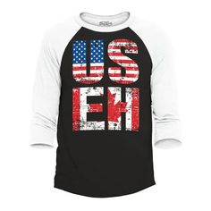 Exclusive Shop4Ever brand novelty shirts designed and printed in the United States. Made of a cotton blend material with a comfortable, modern fit. Design may appear smaller on larger sizes. Recommend to wash inside out with cold water. Wide variety of colors and styles available. Size: XS.  Color: Black. Flag American, Canadian Flag, Novelty Shirts, American Flag Shirt, Baseball Shirt, Flag Shirt, Baseball Shirts, Canada Flag, Usa Flag