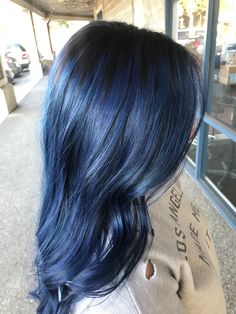 Black Roots Blue Hair, Denim Blue Hair, Under Hair Color, Short Blue Hair, Navy Blue Hair, Pulp Riot Hair Color, Dyed Hair Blue