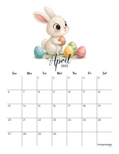 a calendar with an image of a bunny and eggs